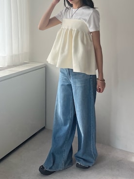 「leimn（レイムン）のニットビスチェ（その他トップス、ホワイト系）」を使った、Sさん（レディース・156cm）の春コーディネート