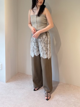 「Bonjour Sagan（ボンジュールサガン）のレースドッキングパンツ（その他パンツ、ブラウン系）」を使った、Sさん（レディース・156cm）の春コーディネート