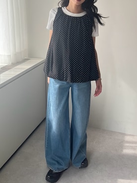 「leimn（レイムン）のドットバルーントップス（タンクトップ、ブラック系）」を使った、Sさん（レディース・156cm）の春コーディネート