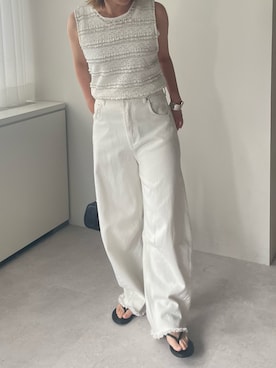 「leimn（レイムン）のレース２WAYタンク（タンクトップ、ホワイト系）」を使った、Sさん（レディース・156cm）の春コーディネート