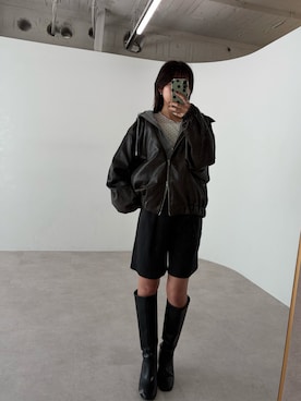 「Riberry（リベリー）のドットシアーチュール半袖トップス（Tシャツ/カットソー、ホワイト系）」を使った、Sさん（レディース・167cm）の秋コーディネート