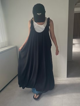 「leimn（レイムン）のシフォンシェルワンピ（ワンピース、ブラック系）」を使った、Sさん（レディース・156cm）の春コーディネート