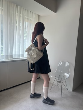 「leimn（レイムン）の【2WAYバルーンシルエットミニワンピース／チュニック】（チュニック、ブラック系）」を使った、Sさん（レディース・167cm）の夏コーディネート