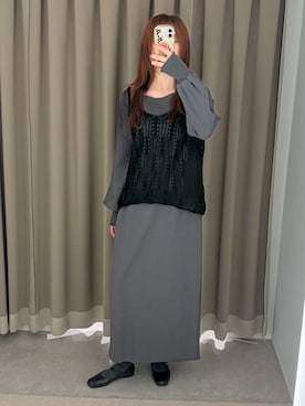 「HEART MARKET（ハートマーケット）の透かし編みニットキャミベスト（ベスト、ブラック系）」を使った、Sさん（レディース・167cm）の秋コーディネート