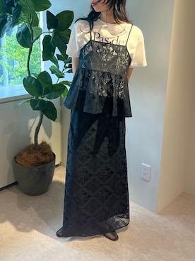 「each（イーチ）のブロックレースアップビスチェ（その他トップス、ブラック系）」を使った、Sさん（レディース・156cm）の春コーディネート