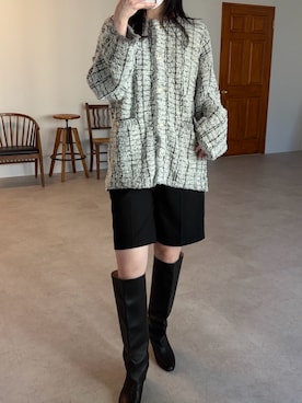 「アイテム（ノーカラージャケット）」を使った、Sさん（レディース・166cm）の冬コーディネート