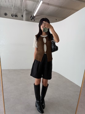 「Riberry（リベリー）のドットシアーチュール半袖トップス（Tシャツ/カットソー、ホワイト系）」を使った、Sさん（レディース・167cm）の秋コーディネート