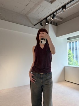 「leimn（レイムン）のカップ付きホルターネックトップス（その他トップス、レッド系）」を使った、Sさん（レディース・156cm）の春コーディネート
