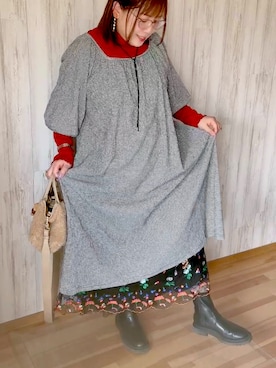 「nissen（ニッセン）の＜大きいサイズ＞カットソー楊柳さらっと軽いワンピース（ワンピース、ホワイト系）」を使った、omusubichannさん（レディース・158cm）の夏コーディネート