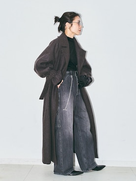 「CITYSHOP（シティーショップ）のWOOL BEAVER LONG コート（その他アウター、ブラウン系）」を使った、MINNYさんの夏コーディネート