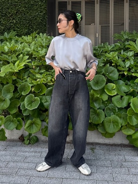 「Lee（リー）のLEE 別注 PAINTER PANTS：デニムパンツ（デニムパンツ、ブラック系）」を使った、MINNYさんの夏コーディネート