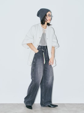 「Lee（リー）のLEE 別注 PAINTER PANTS：デニムパンツ（デニムパンツ、ブラック系）」を使った、MINNYさんの夏コーディネート