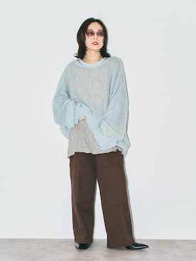 「Dickies（ディッキーズ）のDICKIES 別注 EISEN SETパンツ（チノパンツ、ブラウン系）」を使った、MINNYさんの夏コーディネート