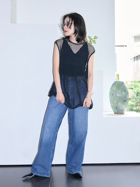 「Lee（リー）のLEE 別注 PAINTER PANTS：デニムパンツ（デニムパンツ、ブルー系）」を使った、MINNYさんの夏コーディネート