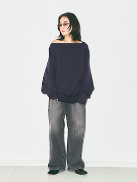 「CITYSHOP（シティーショップ）の《追加2》SMOOTH PULLOVER：ニット（ニット/セーター、パープル系）」を使った、MINNYさんの夏コーディネート