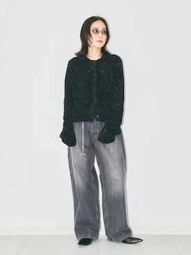「CITYSHOP（シティーショップ）のLAME KNIT カーディガン（ニット/セーター、ブラック系）」を使った、MINNYさんの夏コーディネート