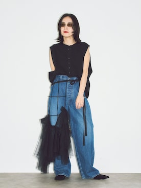 「Lee（リー）のLEE 別注 PAINTER PANTS：デニムパンツ（デニムパンツ、ブルー系）」を使った、MINNYさんの夏コーディネート