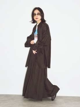 「CITYSHOP（シティーショップ）のBELT CUFFS OVER シャツ（シャツ/ブラウス、ブラウン系）」を使った、MINNYさんの夏コーディネート