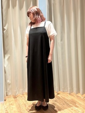 「SHOO・LA・RUE（シューラルー）の女性らしさ溢れる　フレアキャミワンピース（ワンピース、ブラック系）」を使った、Hikaさん（レディース・157cm）の春コーディネート