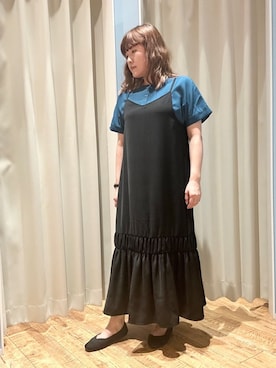 「SHOO・LA・RUE（シューラルー）の【洗える/プチプラ】大人の抜け感をプラスする バンドカラーシャツ（シャツ/ブラウス、ブルー系）」を使った、Hikaさん（レディース・157cm）の夏コーディネート