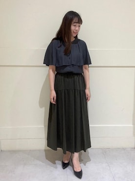 「UNTITLED（アンタイトル）の【日本製・本革】Comfit Dresser Pumps（コンフィットドレッサーパンプス）（パンプス、ブラック系）」を使った、サキさん（レディース・155cm）の夏コーディネート
