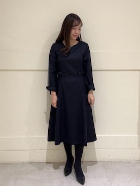 「UNTITLED（アンタイトル）の【日本製・本革】Comfit Dresser Pumps（コンフィットドレッサーパンプス）（パンプス、ブラック系）」を使った、サキさん（レディース・155cm）の冬コーディネート