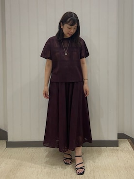 「UNTITLED（アンタイトル）の【セットアップ可/エレガント】シアーチェックTブラウス（シャツ/ブラウス、パープル系）」を使った、サキさん（レディース・155cm）の夏コーディネート