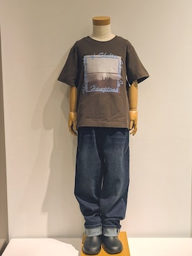 「Dessin（デッサン）のグラフィックデザインTシャツ（Tシャツ/カットソー、ブラウン系）」を使った、Yoshidaさん（レディース・160cm）の夏コーディネート