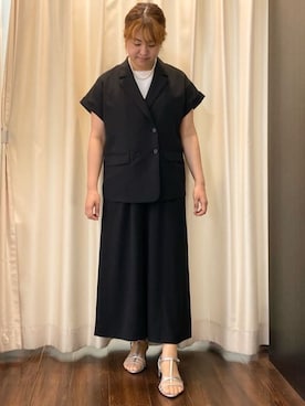 「UNTITLED（アンタイトル）の【セットアップ可能/接触冷感/イージーケア】リラクミスト　ハーフスリーブジャケット（テーラードジャケット、ブラック系）」を使った、Ayaさん（レディース・160cm）の春コーディネート