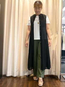 「UNTITLED（アンタイトル）の【シアー/前開き/夏ワンピ】コットンピンタックワンピース（ワンピース、ブラック系）」を使った、Ayaさん（レディース・160cm）の夏コーディネート