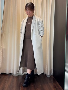 「UNTITLED（アンタイトル）の【ロング丈/軽やか】テーラード　リバーコート（チェスターコート、ベージュ系）」を使った、Ayaさん（レディース・160cm）の秋コーディネート