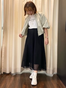 「cloenc（クロエンス）の【手洗い可】バルーンショートブルゾン（ブルゾン、ベージュ系）」を使った、Ayaさん（レディース・160cm）の春コーディネート