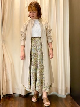 「UNTITLED（アンタイトル）のバンドカラーシャツワンピース（ワンピース、ベージュ系）」を使った、Ayaさん（レディース・160cm）の春コーディネート