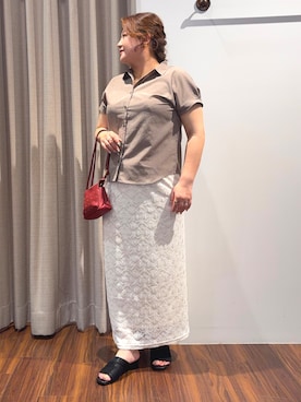 「grove（グローブ）のドルマンシャツブラウス（シャツ/ブラウス、ブラウン系）」を使った、Tomoさん（レディース・159cm）の夏コーディネート