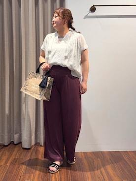 「grove（グローブ）の【体系カバー◎】レースデザインスキッパーブラウス（シャツ/ブラウス、ホワイト系）」を使った、Tomoさん（レディース・159cm）の夏コーディネート