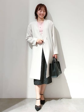 「アイテム（ノーカラーコート、ベージュ系）」を使った、のんさん（レディース・157cm）の春コーディネート