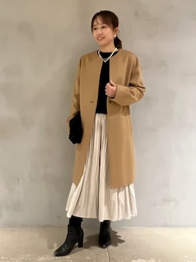 「UNTITLED（アンタイトル）の【ゆったり/軽やか】カシミヤ混ノーカラーコート（ノーカラーコート、イエロー系）」を使った、kanaさん（レディース・156cm）の冬コーディネート