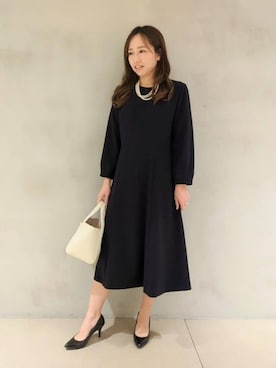 「UNTITLED（アンタイトル）の【通勤】フレアワンピース（ワンピース、ブルー系）」を使った、kanaさん（レディース・156cm）の冬コーディネート