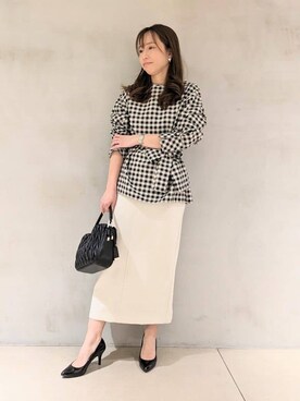 「UNTITLED（アンタイトル）の【セットアップ可能】ギンガムチェック ブラウス（シャツ/ブラウス、ブラック系）」を使った、kanaさん（レディース・156cm）の春コーディネート