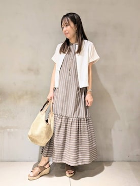 「INDIVI（インディヴィ）の【洗える】ブルゾン風ジップニットベスト（ニット/セーター、ホワイト系）」を使った、kanaさん（レディース・156cm）の夏コーディネート