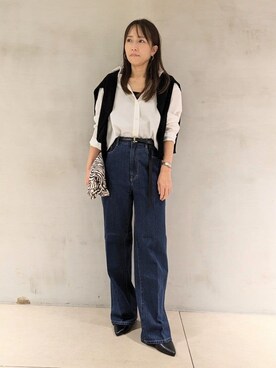 「UNTITLED（アンタイトル）の【8色展開/体型カバー】魅せる"タイムレスニット"（ニット/セーター、ブラック系）」を使った、kanaさん（レディース・156cm）の秋コーディネート