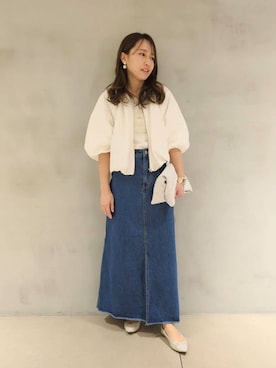 「cloenc（クロエンス）の【手洗い可】バルーンショートブルゾン（ブルゾン、ホワイト系）」を使った、kanaさん（レディース・156cm）の冬コーディネート