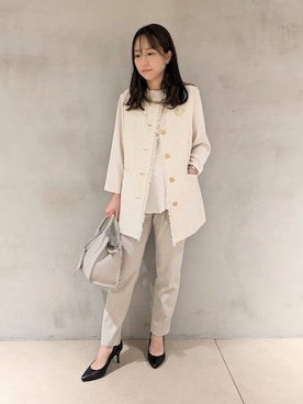 「UNTITLED（アンタイトル）のファンシーツイードジレ（ベスト、ベージュ系）」を使った、kanaさん（レディース・156cm）の冬コーディネート