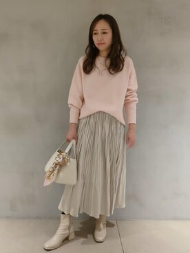 「UNTITLED（アンタイトル）の◆【洗える/体型カバー】コットンウールプルオーバーニット（ニット/セーター、ピンク系）」を使った、kanaさん（レディース・156cm）の冬コーディネート