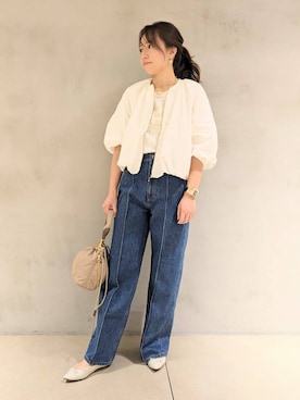 「cloenc（クロエンス）の【手洗い可】バルーンショートブルゾン（ブルゾン、ホワイト系）」を使った、kanaさん（レディース・156cm）の春コーディネート