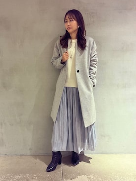 「UNTITLED（アンタイトル）の【ゆったり/軽やか】カシミヤ混ノーカラーコート（ノーカラーコート、グレー系）」を使った、kanaさん（レディース・156cm）の冬コーディネート