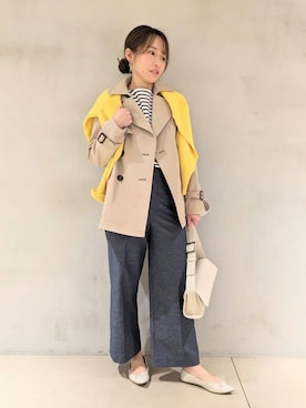 「UNTITLED（アンタイトル）の【アンサンブル可能/ラメ調】シャイニーセミラグランプルオーバーニット（ニット/セーター、イエロー系）」を使った、kanaさん（レディース・156cm）の春コーディネート