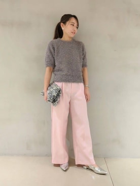 「cloenc（クロエンス）の【手洗い可】フェザーラメニットプルオーバー（ニット/セーター、グレー系）」を使った、kanaさん（レディース・156cm）の冬コーディネート