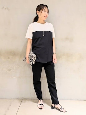 「INDIVI（インディヴィ）の【洗える】ビスチェレイヤード風トップス（Tシャツ/カットソー、ブラック系）」を使った、kanaさん（レディース・156cm）の夏コーディネート