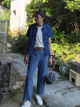 「SIWA・紙和（シワ）のアイテム」を使った、ヨゴロウザさん（メンズ・172cm）の夏コーディネート
